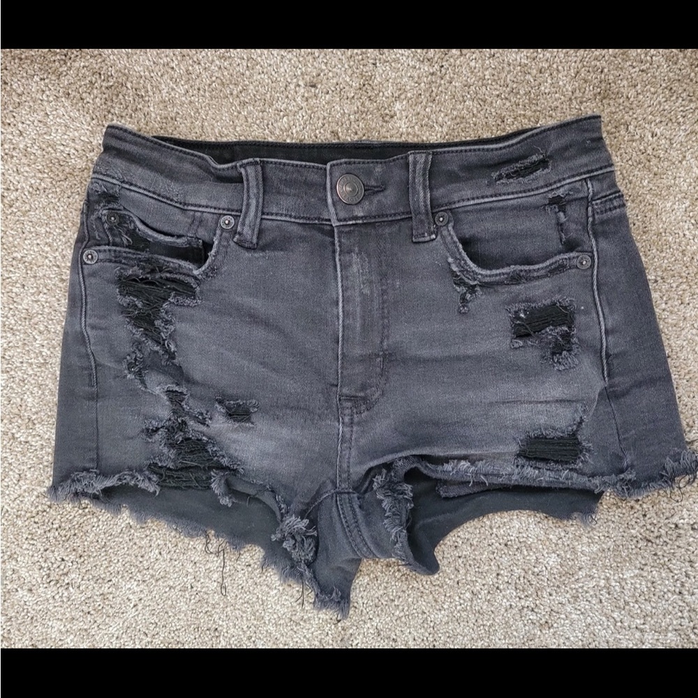 American Eagle Black Distressed Denim Shorts